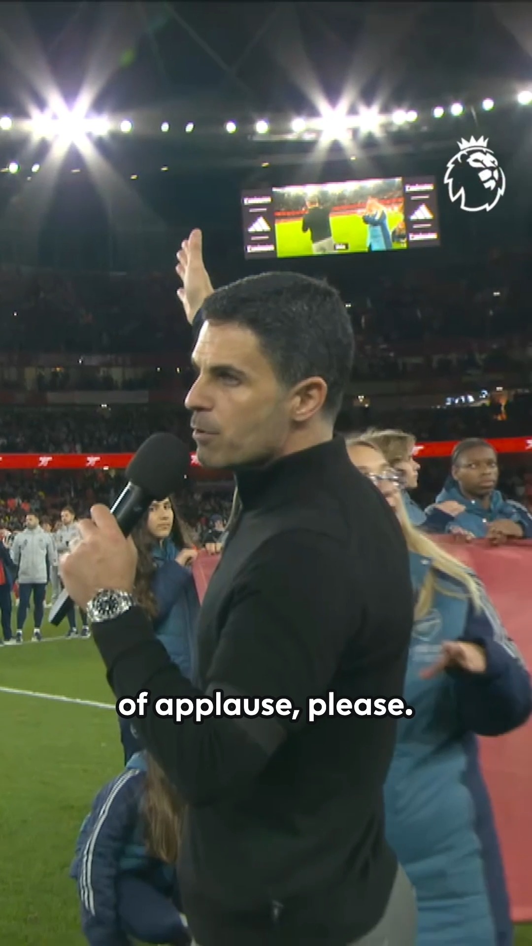 Mikel Arteta rallies the @arsenal players and supporters following their final home match of the season 🎤

They face Crystal Palace on the final day with the title race in their own hands, and they have a Champions League final against PSG coming up as well!