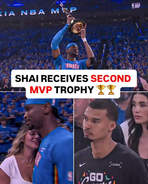 SGA immediately walked over to his wife Hailey after receiving the MVP trophy ❤️

(📺 NBC)