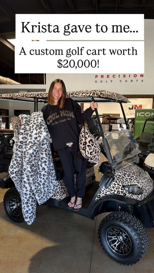 To kick off summer, Krista gave to me a kustom golf cart from JM Precision Golf Carts! We will have it delivered to wherever you are in the lower 48 states! This is just from US to YOU! All you gotta do is like this post + comment a 🐆 (each comment is an entry) + follow @jmprecision + share this reel to your stories (we’ll ask for proof) and one of you will win ALL of this:
🐆Kustom Leopard Icon Golf Cart from JM Precision
🐆Leopard Brumate Era
🐆Leopard Staykation Quillow 
🐆Leopard Staykation Faux Fur Blanket
(total value $20,000)
This ends on 6/18/26 and the winner will be announced on this post ONLY so please don’t engage with any fake accounts! ILYSM! Happy Summer!
KONGRATS to our winner @m.a.duncan 🤗