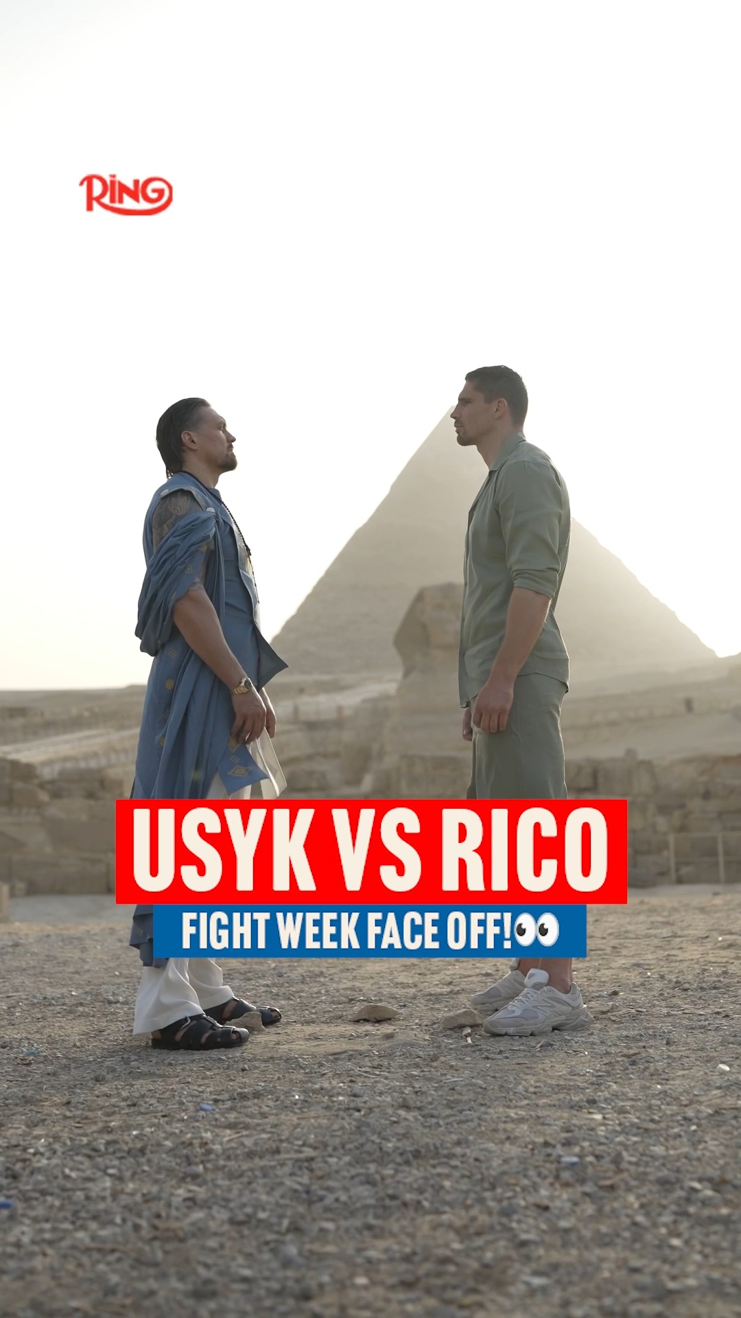 FACE OFF IN FRONT OF THE PYRAMIDS 👑

Oleksandr Usyk and Rico Verhoeven come face-to-face for the first time on fight week 👀

Glory in Giza | May 23rd | LIVE on DAZN 🥊