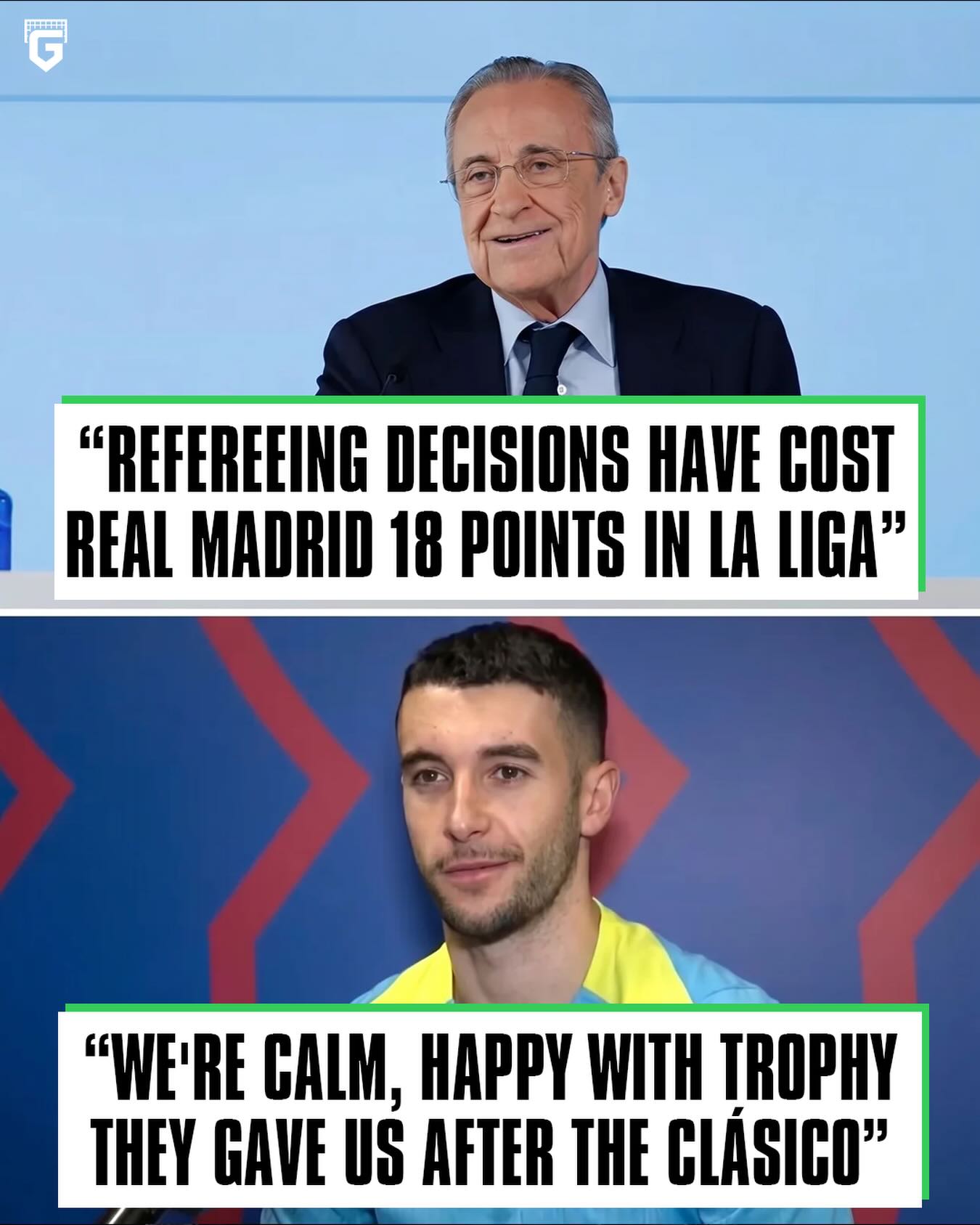 🚨Reporter: “Florentino Pérez recently stated that refereeing decisions have cost Real Madrid between 16 and 18 points in La Liga this season…”

🗣 Joan García:
“Anyone who has closely followed La Liga and watched the matches this season knows that those claims are not accurate.

We remain calm and fully focused, and we are very happy with the trophy we secured after El Clásico.” 🏆