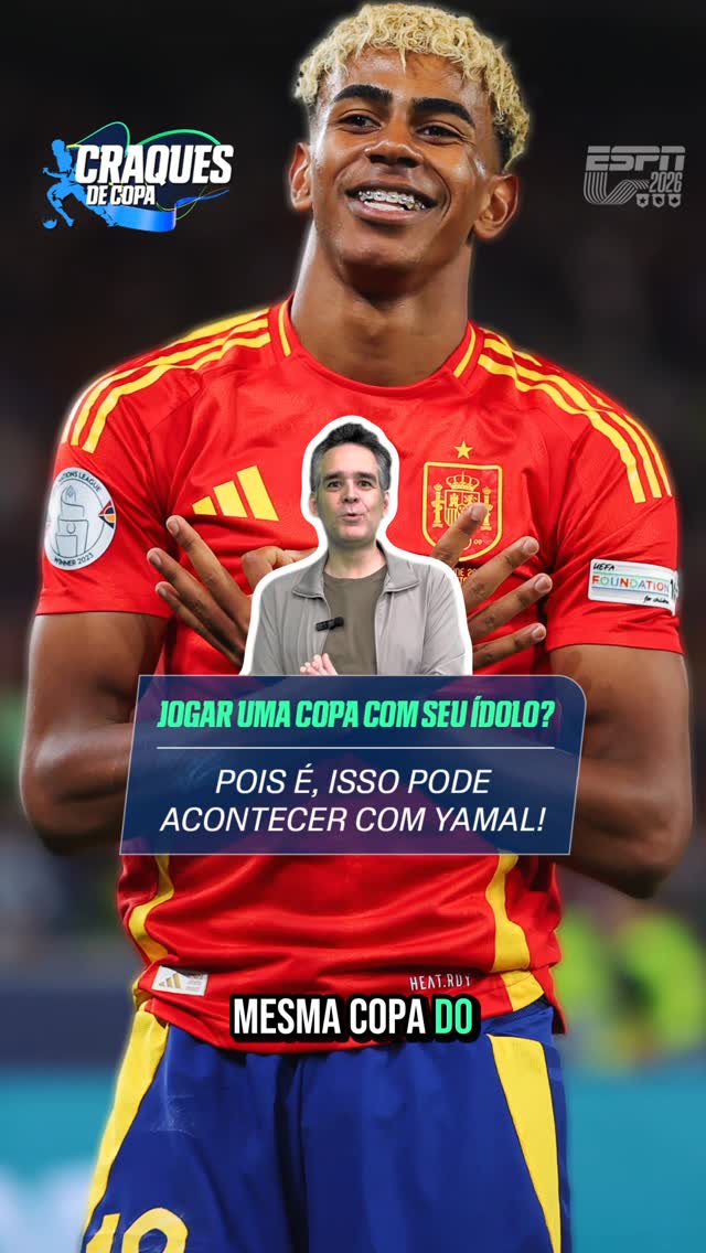 YAMAL E NEYMAR NA MESMA COPA? 👀 Fã declarado de Neymar, Lamine Yamal pode realizar o sonho de disputar uma Copa do Mundo ao lado do seu maior ídolo!

No 8º episódio da série "Craques de Copa", a ESPN relembra a relação entre os dois craques do futebol.

#CraquesDeCopa #ESPN2026 #Yamal #Neymar #JeepdoBrasil