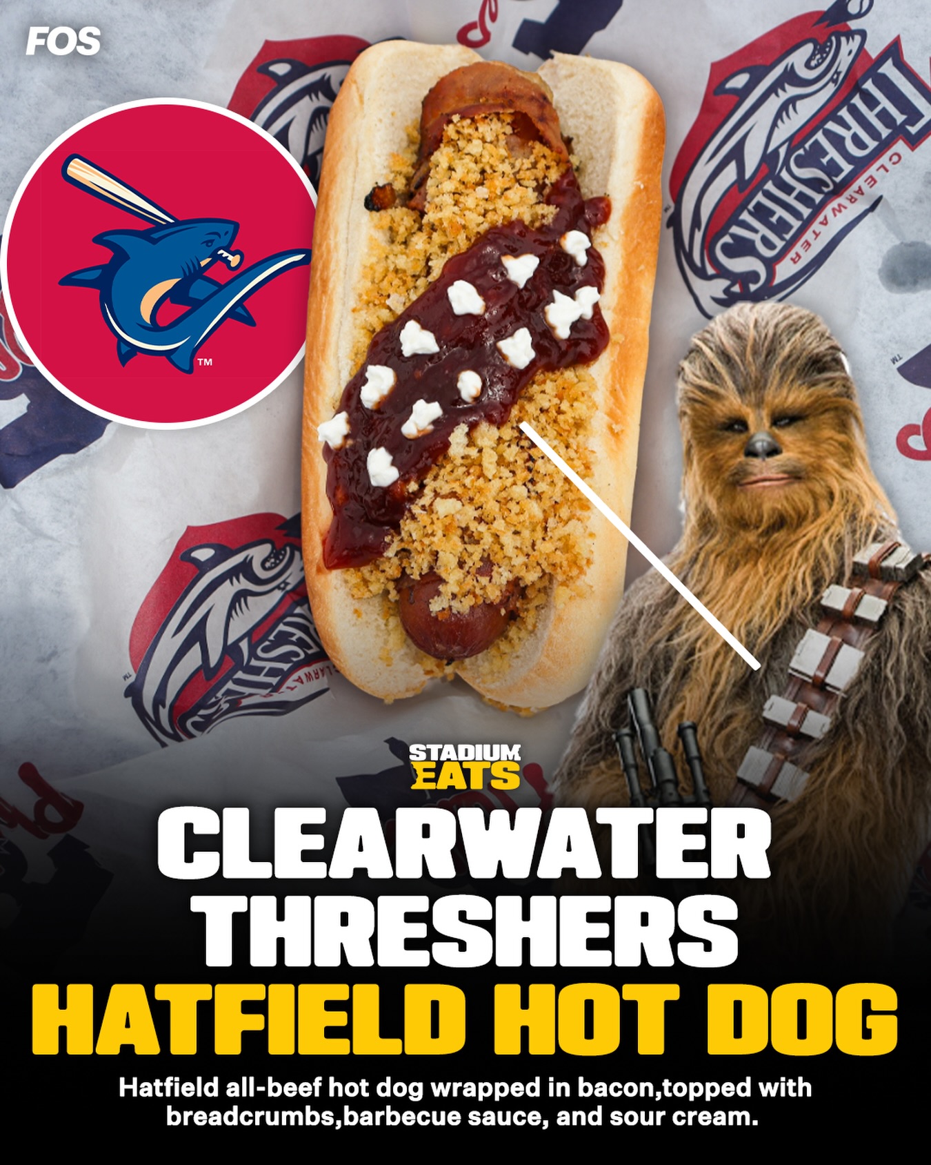 The Clearwater Threshers had a Chewbacca-themed hot dog for their Star Wars-themed night 🌭

All-beef
Bacon-wrapped
Bandolier-equipped