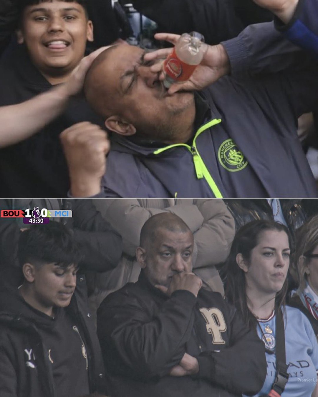 The viral water bottle fan is at Vitality Stadium watching Man City lose to Bournemouth 😱