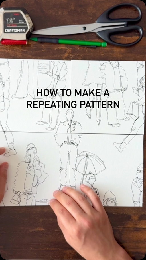 Save and try for yourself ✍🏼 

Step-by-step:
1. Cut 4 squares 
2. Draw in center
3. Swap top and bottom 
4. Draw in center 
5. Swap left and right 

Continue until full :)

#repeatprint #repeatpattern #fashionillustrator #editorialillustration #patterndesign