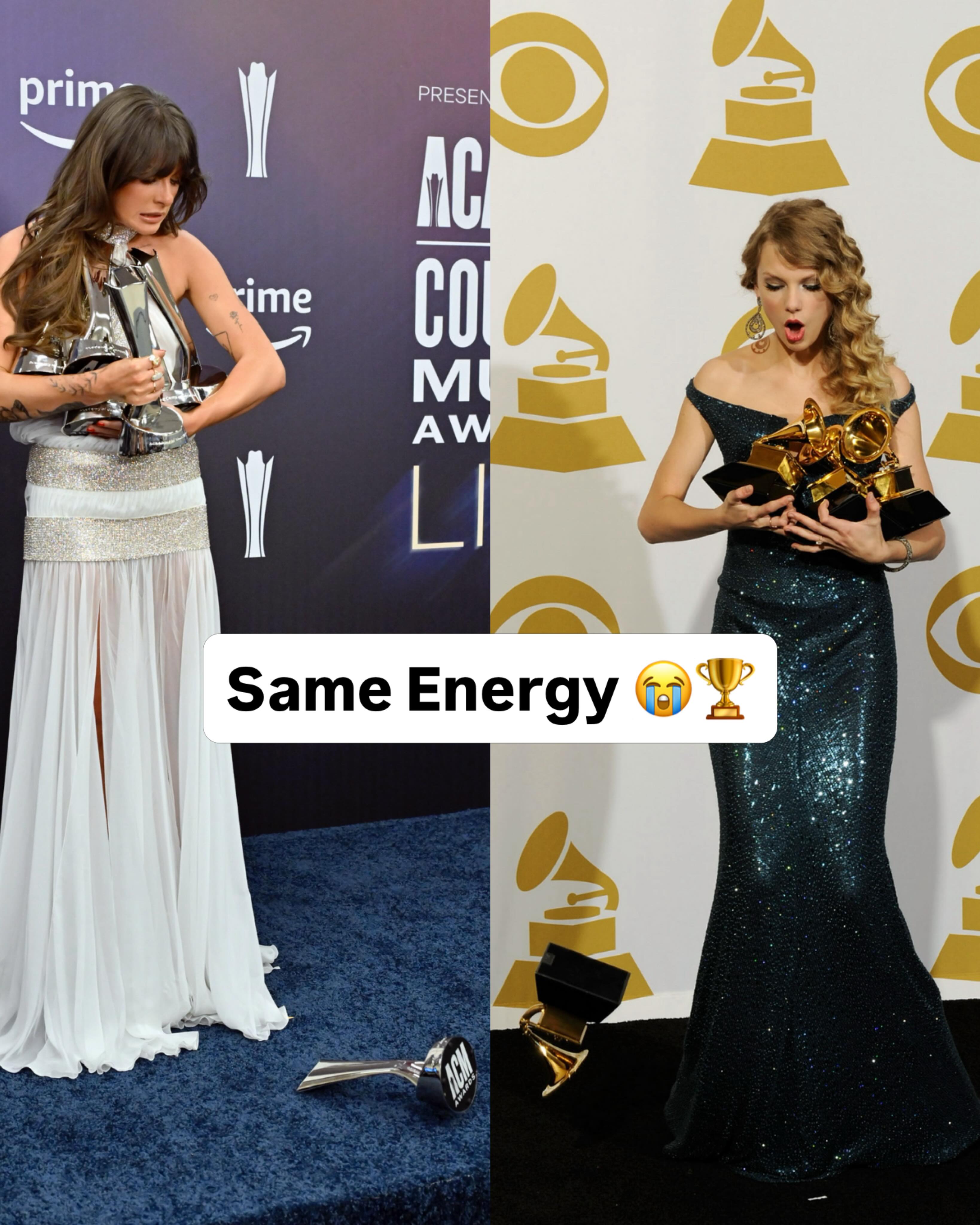 Ella Langley and Taylor Swift have both won so many awards that they were unable to hold all of them 😭🏆