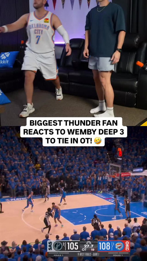 Live reaction of @bookitwithtrent & @tonyravv as Victor Wembanyama shot a deep three to tie the game in OT! 

#nbaplayoffs #nba #sanantoniospurs #wemby #okcthunder