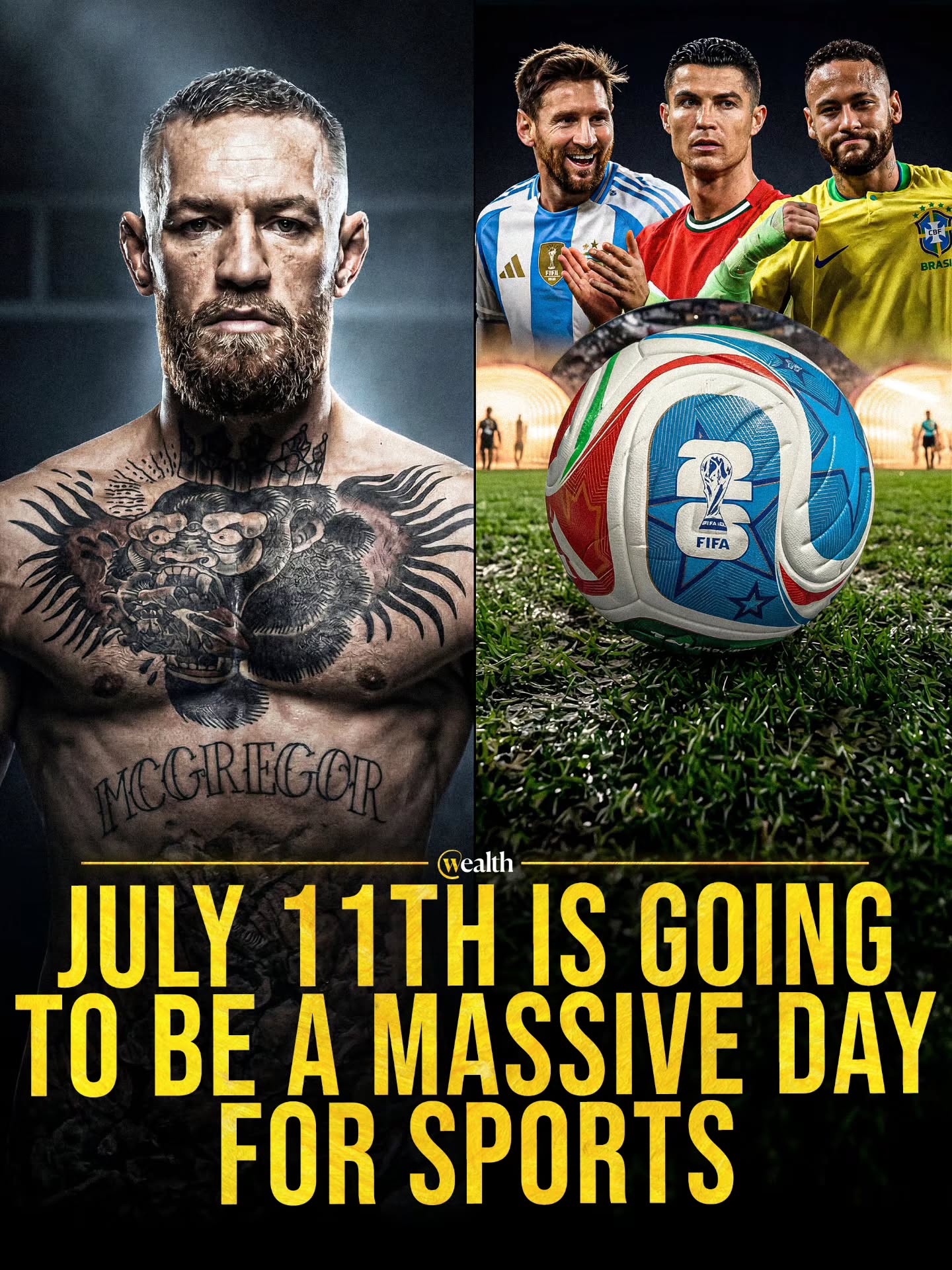 July 11 stacks world football, UFC, Wimbledon, and the Tour. ⚽️🥊

On July 11, 2026, the sports calendar lines up two FIFA World Cup quarter-finals, UFC 329 in Las Vegas with Conor McGregor set to face Max Holloway, Wimbledon’s women’s final, and Stage 8 of the Tour de France.

The World Cup matches are scheduled for Miami and Kansas City, while the Tour’s eighth stage runs from Périgueux to Bergerac. It is a rare same-day overlap for four major events across football, mixed martial arts, tennis, and cycling.

#SportsNews #FIFAWorldCup #UFC329 #Wimbledon #TourDeFrance