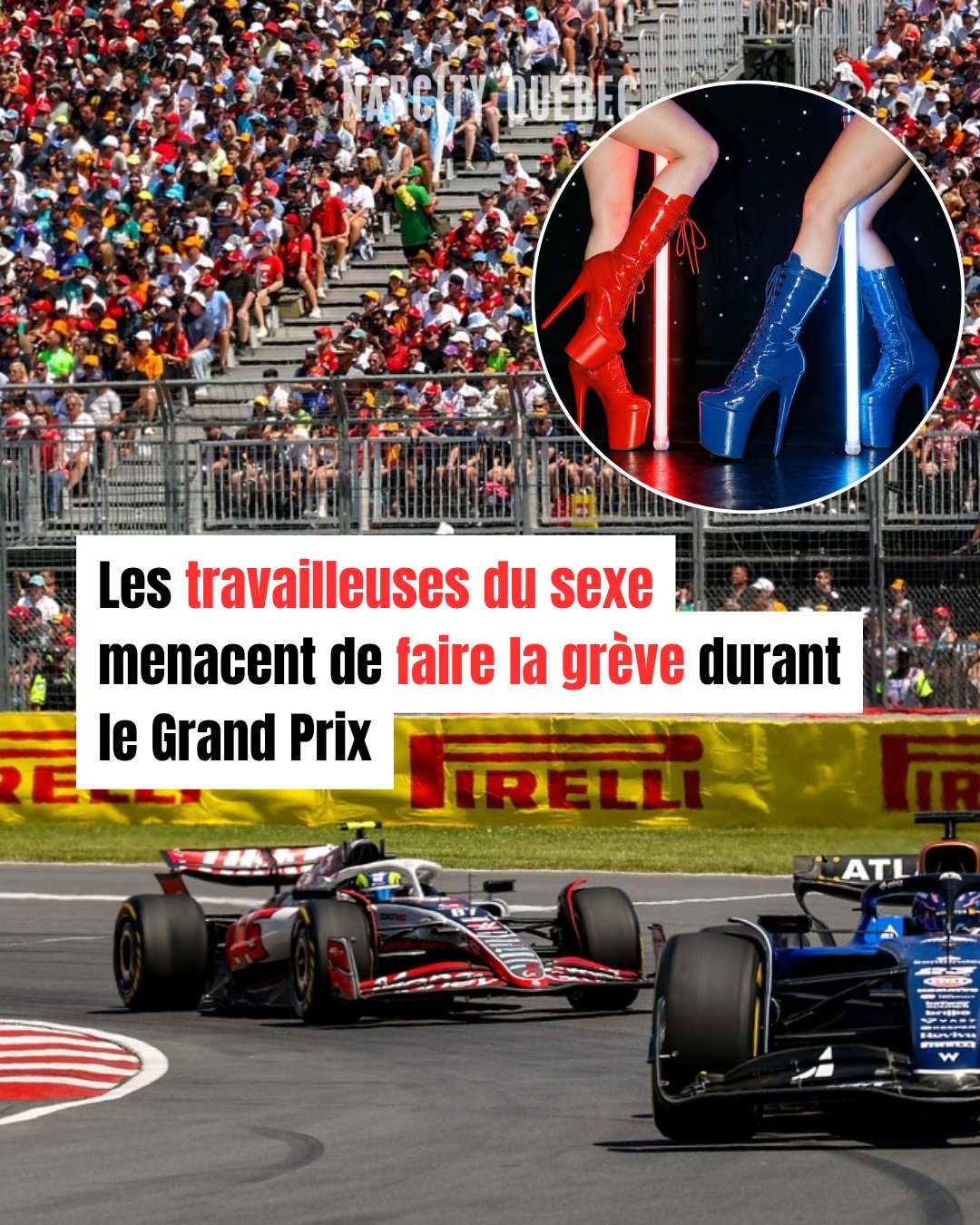 Depuis plusieurs jours, des membres du Comité autonome du travail du sexe (CATS) menacent de déclencher une grève durant la fin de semaine du Grand Prix du Canada. 

Des affiches invitant les travailleuses du sexe à se mobiliser sont apparues au centre-ville de Montréal dans la dernière semaine. Le mouvement appelle à un débrayage le samedi 23 mai, en plein week-end des festivités.

Des travailleuses du sexe dénoncent notamment une exploitation financière de la part de leurs employeurs. Certaines critiquent des frais pouvant atteindre 100 $, imposés pour accéder aux planchers de danse de bars populaires de Montréal, peut-on lire dans le Journal de Montréal.

Parmi les revendications formulées figurent de meilleures conditions de travail dans les salons de massage et les bars de danseuses, rapporte Radio-Canada. On réclame entre autres l’abolition des frais versés aux propriétaires de bars, une meilleure salubrité dans les salons de massage ainsi qu’une protection accrue contre les risques de violences de la part des clients.

📸 : Formula 1 Grand Prix du Canada� | Facebook, Shoe Freaks | Facebook