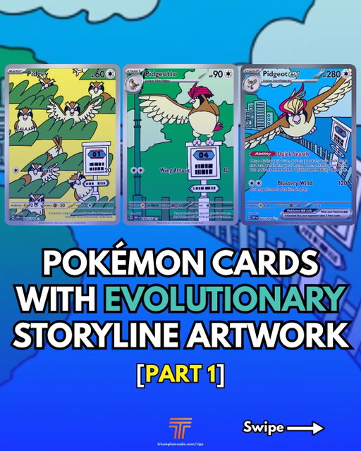 Some Pokémon evolution lines tell entire stories through their artwork 🥹

This is PART 1 with more evolutionary artworks on the way, so please stay tuned 🙂‍↔️

🐦 Pidgey → Pidgeotto → Pidgeot ex
🧠 Ralts → Kirlia → Gardevoir ex
🧊 Frigibax → Arctibax → Baxcalibur
🔥 Fuecoco → Crocalor → Skeledirge ex
🐷 Tepig → Pignite → Emboar
🍵 Poltchageist → Sinistcha ex
🐉 Dreepy → Drakloak → Dragapult ex
🐭 Minccino → Cinccino

Which evolutionary storyline artwork from part 1 is your favorite? 👀

Prices referenced on May 20, 2026 using @getcollectr and may be subject to change.
#pokemontradingcards #pokemontcg #pokemonevolutions