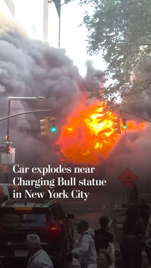 A vehicle exploded after catching fire near the Charging Bull statue in the Wall Street area of New York City on Tuesday, May 19.

People ran from the scene after the explosion occurred near the popular tourist site.

No injuries were reported and the cause of the fire and explosion are still being investigated.