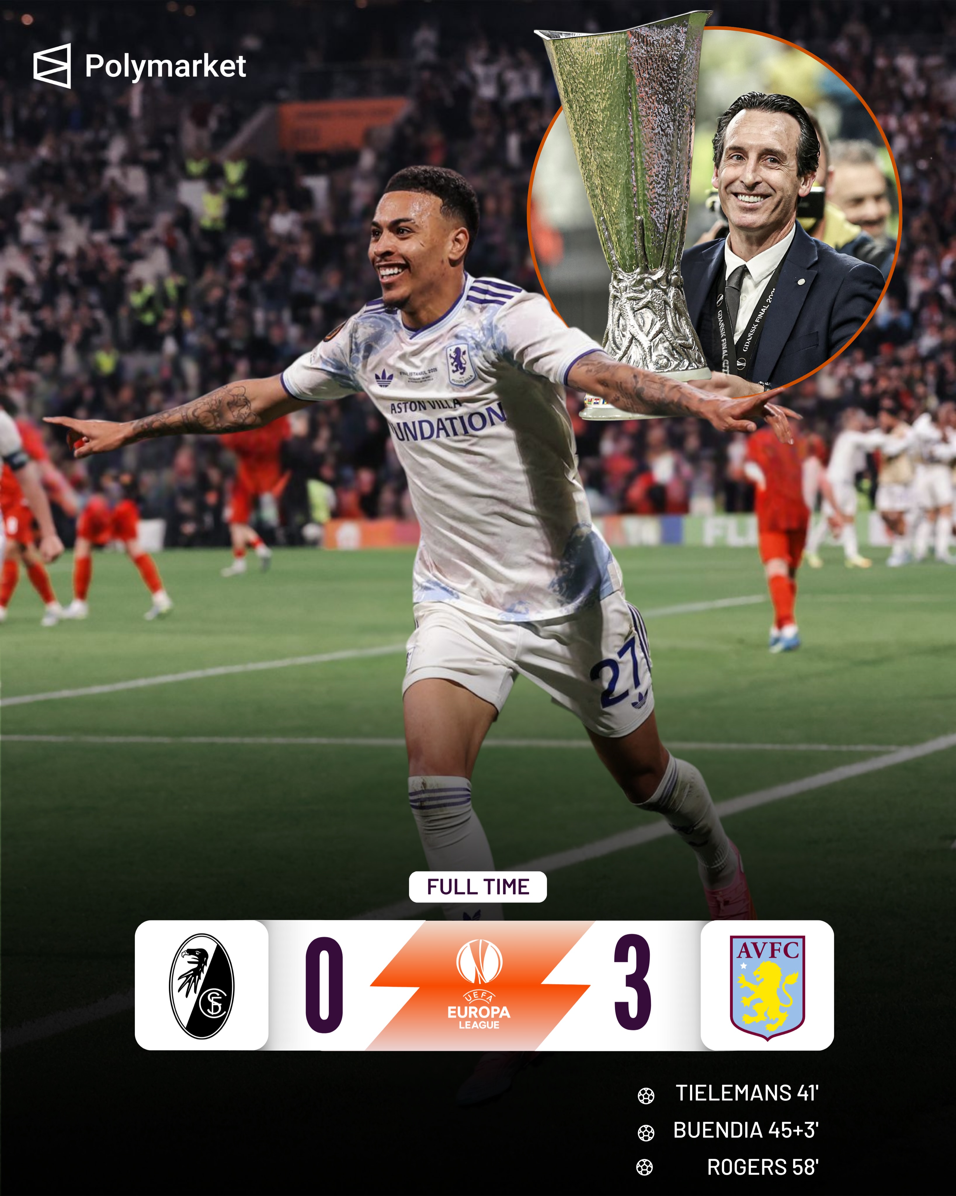 𝐌𝐫. 𝐄𝐔𝐑𝐎𝐏𝐀 𝐋𝐄𝐀𝐆𝐔𝐄 𝐇𝐀𝐒 𝐃𝐎𝐍𝐄 𝐈𝐓 𝐀𝐆𝐀𝐈𝐍. 🏆💜

Aston Villa end a 44-year ​wait for major European silverware.They beat Freiburg 3-0 in the Europa League final.

Unai Emery has won his 5th Europa League.

🏆🏆🏆 Sevilla
🆕🏆 Aston Villa
🏆 Villarreal

King of the competition. ✨