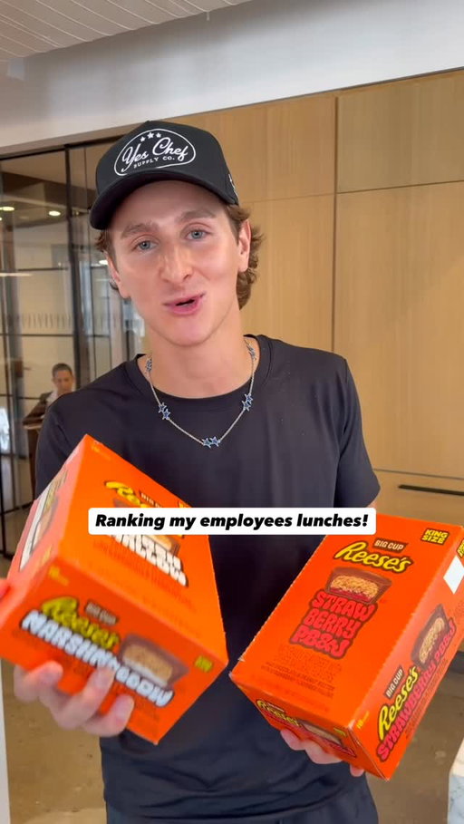 Trying all my employees’ lunches and surprising them with REESE’s nostalgic, limited-edition Marshmallow and Strawberry PB&J Cups. @reeses #reesespartner