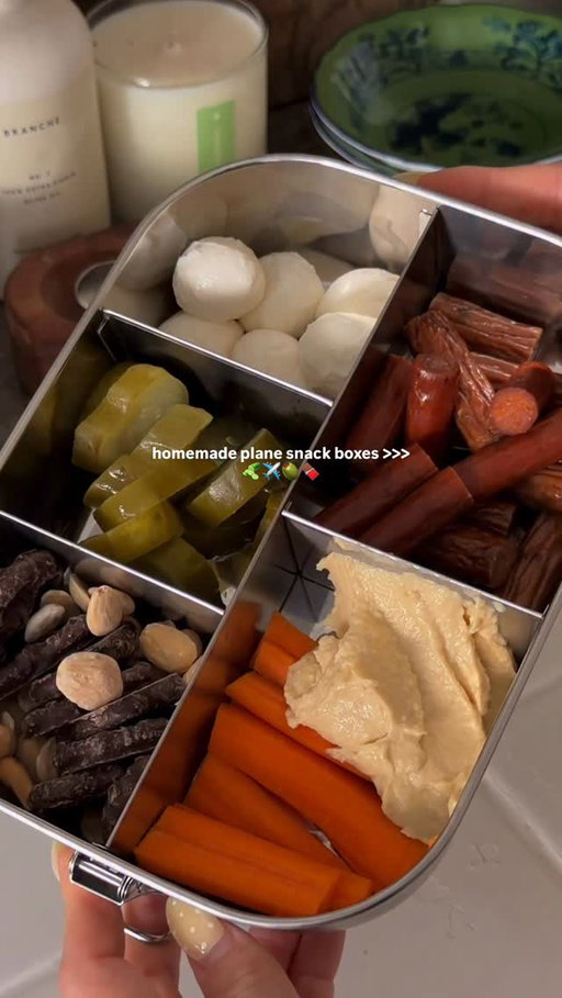 Travel snack box ✈️🍫✨

Building my travel snack box around @chomps new chicken sticks!! They come in 3 delish flavors: Original Chicken, Nashville Hot & Savory Breakfast, and they are packed with 12g of protein per stick 🙌 The Nashville Hot is my personal favorite but you have to give them all a try (if you’ve already had them I need to know which is your fav!!)

I paired them with carrots & hummus, mozzarella cheese, pickles, almonds and chocolate pretzels so I’ve got a good mix of savory, sweet, crunchy & creamy for my flight 🤩

#chompspartner #planesnacks #travelsnacks #snackbox #healthysnackideas