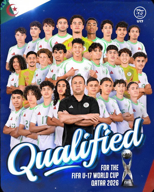 تأهل المنتخب الوطني إلى ربع نهائي كأس أمم إفريقيا وإلى نهائيات كأس العالم 2026 لأقل من 17 سنة بعد أن حسمت القرعة المركز الثاني في المجموعة لصالحه 🎉🎊

‎⁦‪#LesVerts_U17 | ⁦‪#123vivalAlgérie‬⁩🇩🇿
