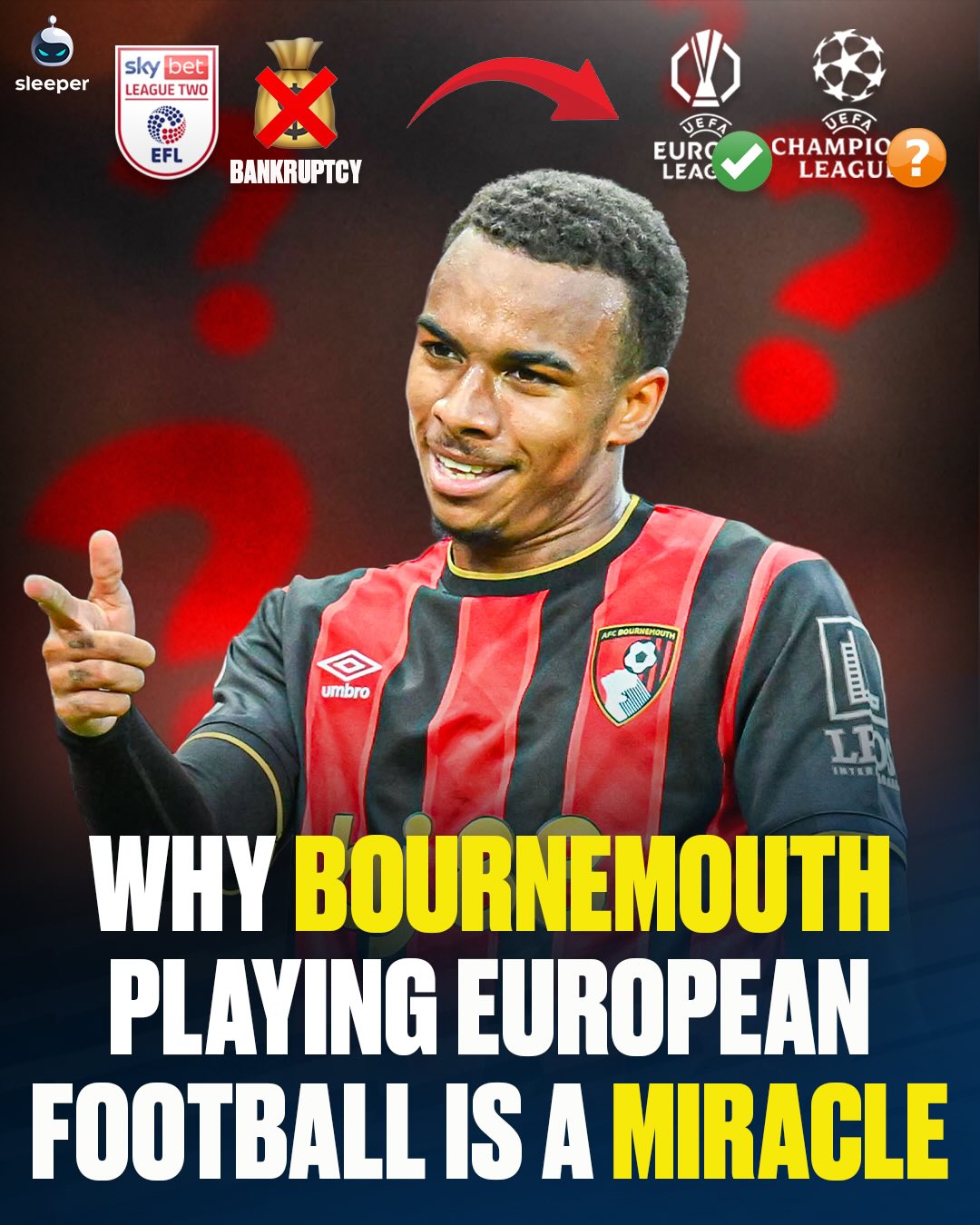 Bournemouth’s journey to Europe is a football miracle! 🍒👏

5 minutes away from bankrupcy, fighting League 2 relegation and massive point deductions. Now they’re guaranteed Europe and still have a chance at Champions League football. 📈

Eddie Howe got them to the Premier League, Andoni Iraola got them to Europe… with Iraola leaving, who’s next to carry on this amazing story? 👀

#afcb #bournemouth #cherries #ucl #europaleague