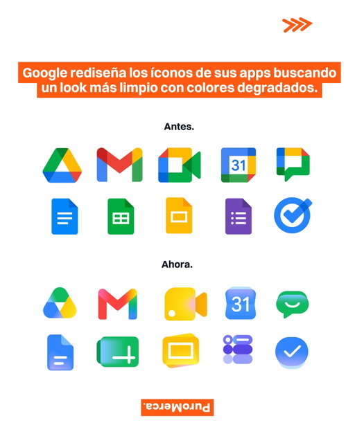 ¿Te gustan más estos nuevos íconos de Google o prefieres los anteriores? 🤔📱

Google comenzó a mostrar una nueva actualización visual para apps como Gmail, Drive, Calendar, Docs, Sheets y Meet. Ahora los íconos tienen un estilo con degradados y colores mucho más suaves, dejando atrás el diseño de bloques sólidos que llevaba varios años en Workspace. 🌈

El cambio ya empezó a aparecer en el menú principal de apps de Google y en algunas versiones web, aunque todavía no llega de forma completa a todos lados. De hecho hay muchos usuarios están viendo el nuevo ícono en una parte… y el viejo en otra. 🖥️

Uno de los comentarios más repetidos desde el rediseño anterior era que muchas apps se parecían demasiado entre sí. Drive, Meet, Calendar o Docs terminaban viéndose casi iguales por el uso constante de los mismos cuatro colores de Google. 🎯📂

Gmail mantiene su clásica “M” en forma de sobre, pero ahora con degradados. Calendar vuelve a tener una identidad más azul, mientras que Drive, Meet y Keep también recibieron ajustes para verse más limpios y diferenciados. ¿Qué te parece este nuevo diseñooo? 🎨💻

📸: Google

#PuroMerca 🧡