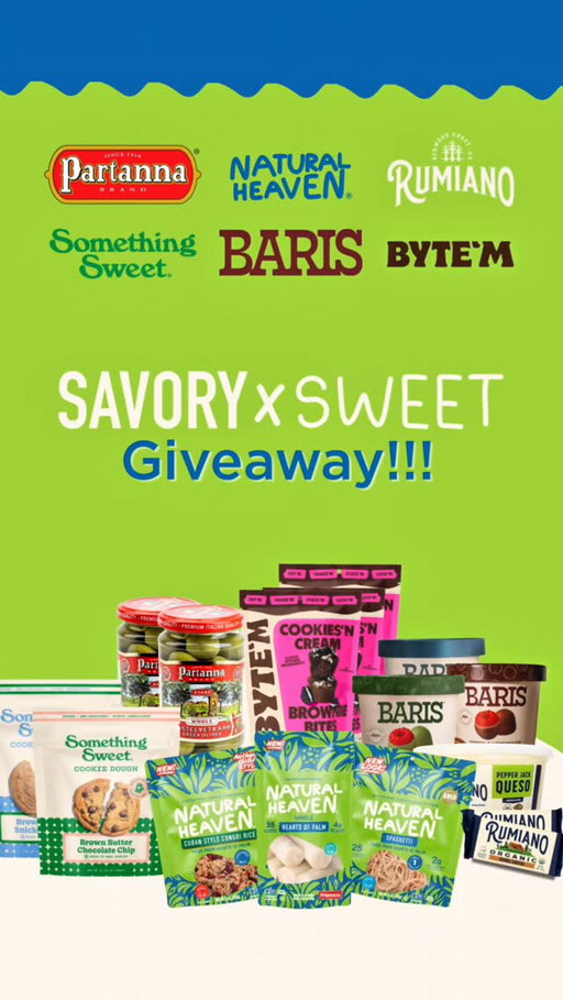 💕🔥THE SAVORY X SWEET GIVEAWAY IS HERE, and we’re going BIG! 🎉
We’ve teamed up with some of our favorite brands to put together the ultimate bundle of savory and sweet goodies, and YOU could win it all!

Here’s everything up for grabs:
🌱 @eatnaturalheaven — Win ALL 12 Hearts of Palm products, one of every single item in the lineup. Yes, the whole collection!
🧀 @rumianocheese — $50 worth of Rumiano Organic bestsellers, including their fan-favorite cheese bars AND queso dip
🍫 @bytembrownie — 3 cookies & cream brownies (trust us on this one)
🍪 @somethingsweetdough — 2 bags of cookie dough in Brown Butter Chocolate Chip & Brown Butter Snickerdoodle
🍓 @everybaris — 3 cups of their iconic chocolate-covered frozen raspberries from Patagonia, made with premium chocolate and simple ingredients
🫒 @partannafoods — The famous red tin featuring 100% Castelvetrano Extra Virgin Olive Oil + a mix of Castelvetrano Olives
That’s a seriously stacked prize for one lucky winner! 🏆

TO ENTER:
👉 Follow all brands tagged in this post
❤️ Like this post
🏷️ Tag a friend you’d split this haul with in the comments!

Bonus entry: share this post to your stories! 📲

Giveaway will be open from 05/20 to 05/25. Open to US residents only. This giveaway is not affiliated with or sponsored by Instagram.

#giveaway #foodgiveaway