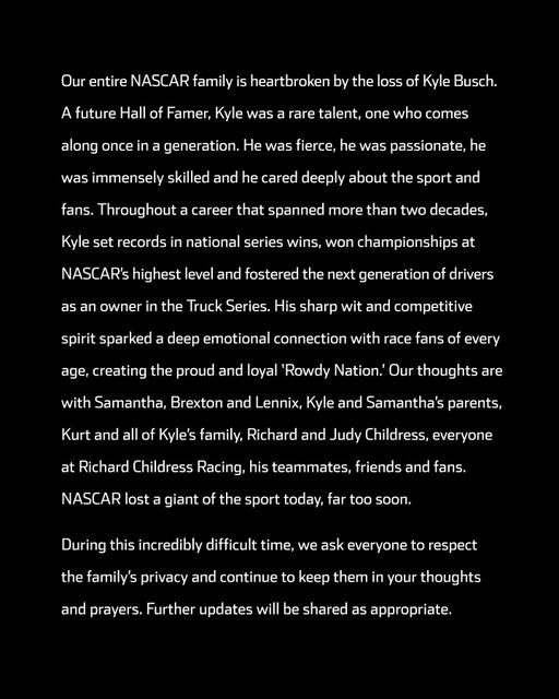 A joint statement on behalf of the Busch family, Richard Childress Racing and NASCAR.