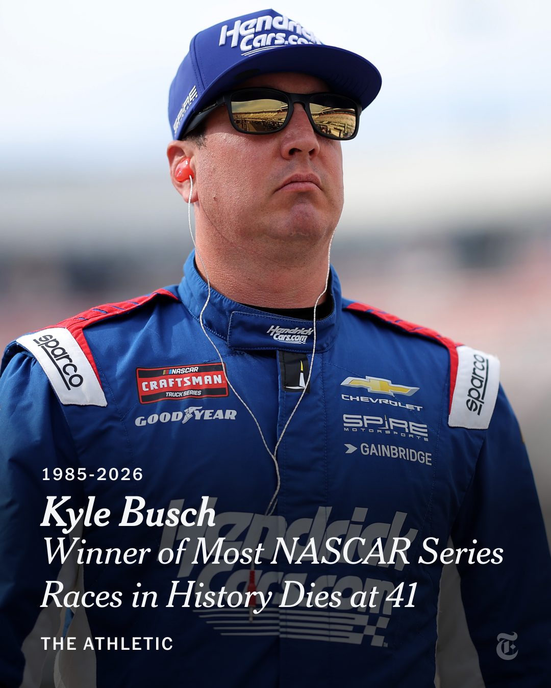 Kyle Busch, the winner of more national series races than any NASCAR driver in history who captivated fans with his skill and an unapologetic swagger, has died at 41, NASCAR announced on Thursday. Busch was hospitalized this week with an unspecified illness.

For more than two decades, the man who fittingly called himself “Rowdy” captivated and divided NASCAR fans like no other. He won 234 NASCAR series races, combining the top-tier Cup Series, O’Reilly Series and Truck Series. He won two Cup Series titles, in 2015 and 2019.

Read more about Busch's life and career from @theathletichq at the link in our bio. Photo by Jonathan Bachman/Getty Images