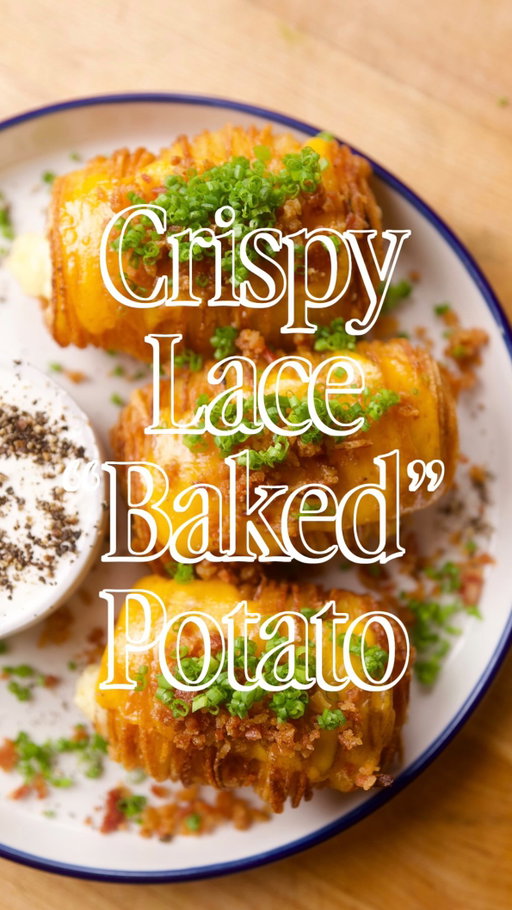 Cheddar filled, loaded with toppings, and sour cream close by. This was by far the biggest request on my last Crispy Laced Potato video, so here we go! 🤤 

Recipes drop on my newsletter every Saturday - link in bio 🔝