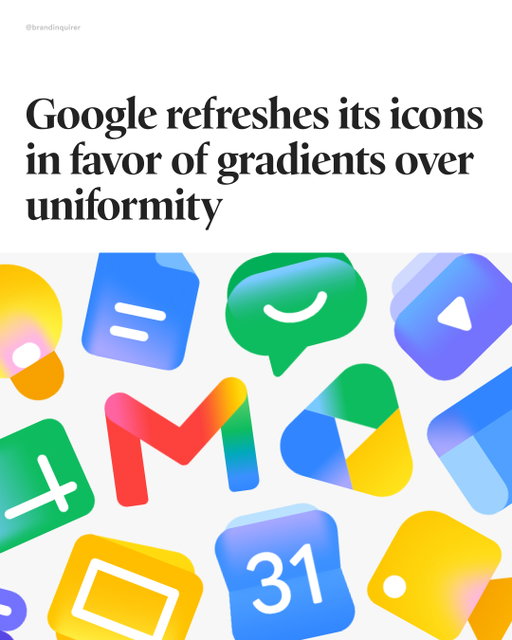 Was consistency getting monotonous?

After years of pushing a unified flat four-color palette across its icons, a direction often criticized by designers for making products feel visually indistinguishable, Google is shifting toward a more gradient-led approach aligned with broader industry trends.

The company has begun rolling out updated Google Workspace icons across apps like Drive, Docs, Gmail, Calendar, and Slides. The new system introduces gradients and more individualized color treatments to help each product stand apart more clearly. Calendar now leans blue, Chat green, and Meet yellow, replacing the previous shared flat palette.

The Docs family retains its established color cues, green for Sheets, blue for Docs, and yellow for Slides, but refines each icon with updated linework and adjusted proportions, giving the set more visual variation while preserving recognizability.

While the new gradient-driven style may age quickly as trends shift, it improves clarity across the Google Workspace suite, making each icon easier to distinguish at a glance through clearer color and shape differentiation.

#google #design #icondesign #graphidesign #branding #logodesign #iconography #illustrations #gmail