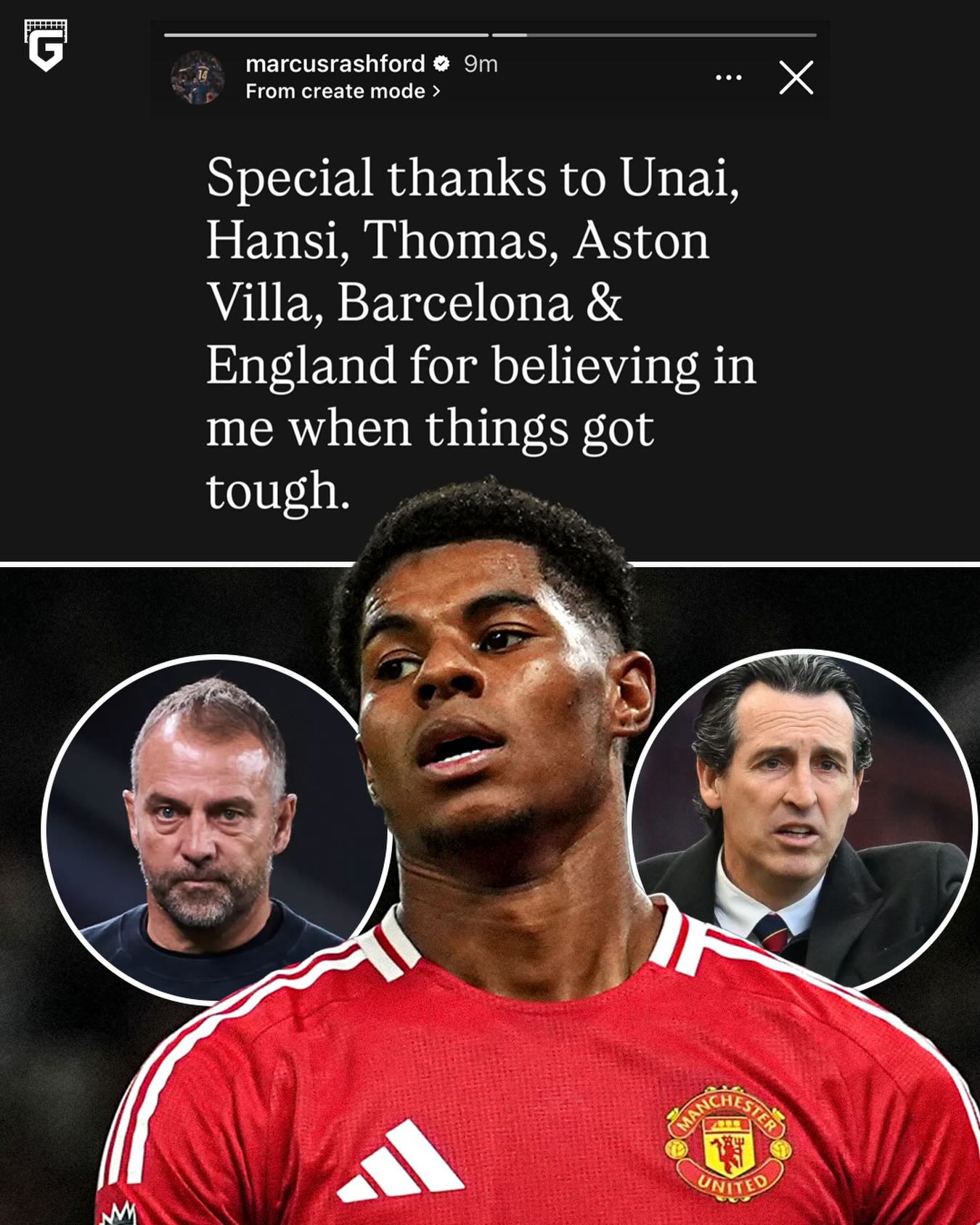 Marcus Rashford on Instagram 📲

“Special thanks to Unai, Hansi, Thomas, Aston Villa, Barcelona & England for believing in me when things got tough.” 🗣

No mention of Manchester United! 👀