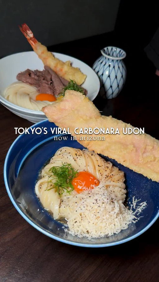 🥢🇯🇵 Tokyo’s cult favorite Udon Shin is officially opening their first Arizona location at Mekong Plaza in Mesa this Saturday, May 23 at 12pm 🍜

If you’ve been to Japan, you already know the hype. Their original Tokyo location regularly draws HOURS long waits for handmade udon and their viral carbonara udon topped with tempura bacon that helped put them on the map. Every bowl here is made completely to order. It’s rolled, cut, and boiled after you order for that chewy texture they’re known for. 

They’ll also be serving high end sushi from a former Nobu chef @chef_xer. Thank you to Udon Shin for having me in for a sneak peek. 

@udonshin.az @udon_shin.official 
📍138 S Dobson Rd #108, Mesa, AZ 85202