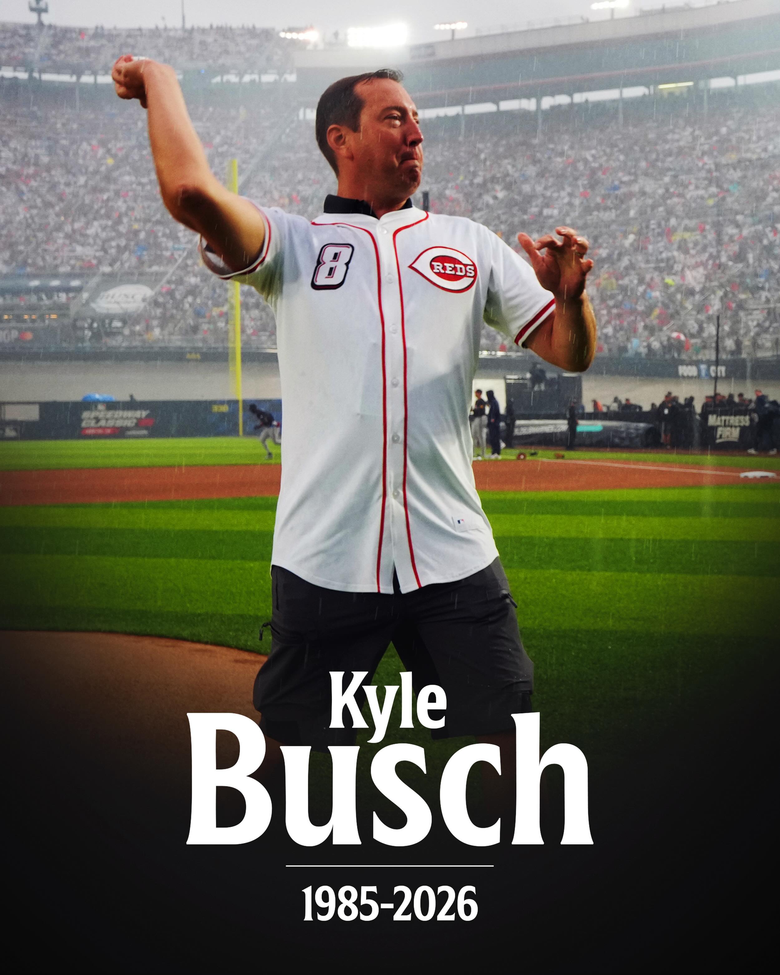 We join the rest of the sports world in mourning the tragic passing of NASCAR legend Kyle Busch.

In 2025, Kyle threw out the first pitch at MLB’s Speedway Classic at Bristol Motor Speedway.

Our thoughts and prayers are with his family and loved ones.