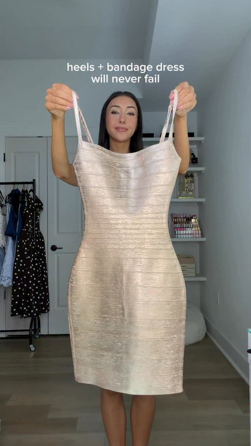 love the gold shimmer on this bandage dress