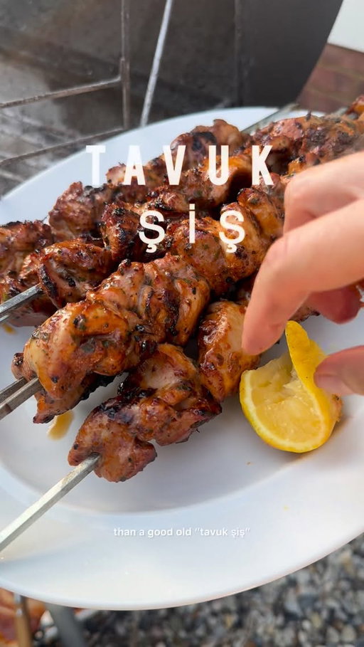Serves 4–6
INGREDIENTS

1 kg (2 lb 4 oz) skinless, boneless chicken thigh fillets, cut into 7.5-cm (3-inch) chunks
4–6 long metal skewers

For the marinade

4 tbsp thick set natural yoghurt
1 heaped tbsp Turkish sweet red pepper paste (tatlı biber salçası)
1 tbsp finely chopped fresh
parsley leaves
1 tbsp olive oil
1 tbsp pomegranate molasses
1 tbsp clear honey
1 tsp salt
1 tsp black pepper
1 tsp pul biber
1 tsp paprika

To serve

1 tsp dried oregano
1 tsp fresh lemon juice
1 tsp extra virgin olive oil

#melizcooks #tavukşiş #chickenkebab #heatwave #bbq