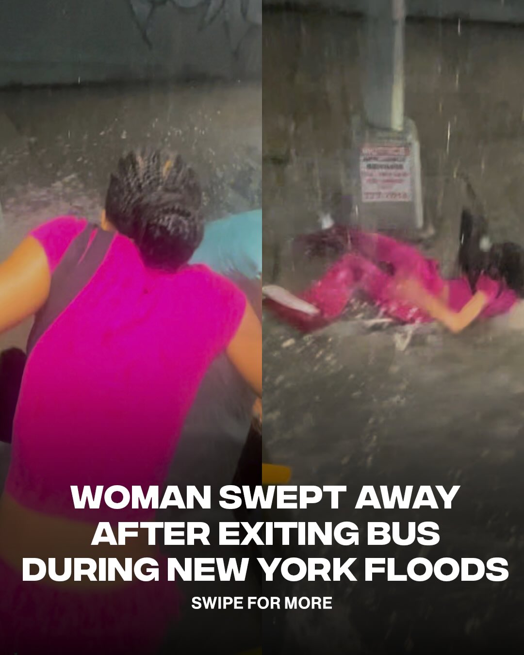 Y’all be safe out there, hope she’s okay 🙏

New York City was hit with heavy rain and flash floods that flooded streets and overwhelmed the city’s drainage system. A viral video showed a woman being swept away by strong floodwaters after stepping off a bus that couldn’t stop close to the curb because of the flooding. City officials said the storm brought more rain than the sewer system could handle, and residents were encouraged to report flooding damage for assistance.

[🎥 : chemicalovert/TT ]