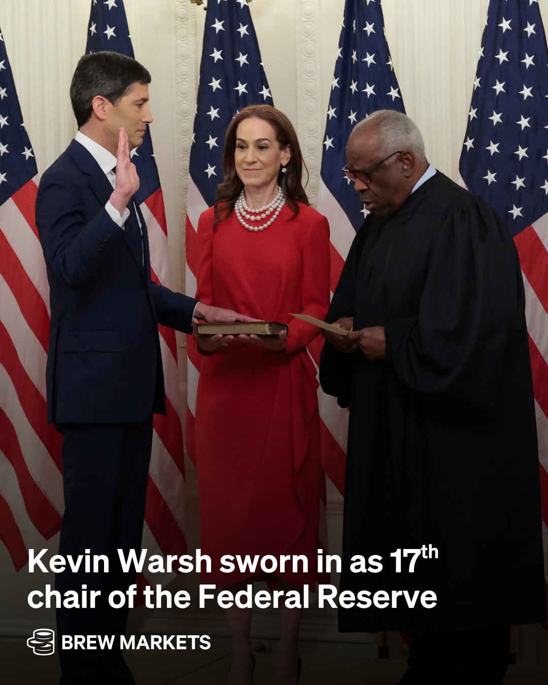There’s a new Fed Chair in town.

Kevin Warsh took his oath at the White House today, the first time a US president has rolled out the red carpet for the occasion since Alan Greenspan in 1987. It was also President Trump’s first public appearance with Warsh since he nominated him a year earlier. And so far at least, everyone’s playing nice.

Despite the president’s not-so-subtle expectations for Warsh to cut rates, he offered the new central bank boss this advice: “Be independent and just do a great job. Don’t look at me, don’t look at anybody, just do your own thing.”

Warsh vowed to live up those expectations in what proved to be a rare moment filled with warm and fuzzy vibes. What comes next though—with inflation, mortgage rates, and treasury yields all running hot in recent weeks—could cut this honeymoon phase short early.

📸 : Getty