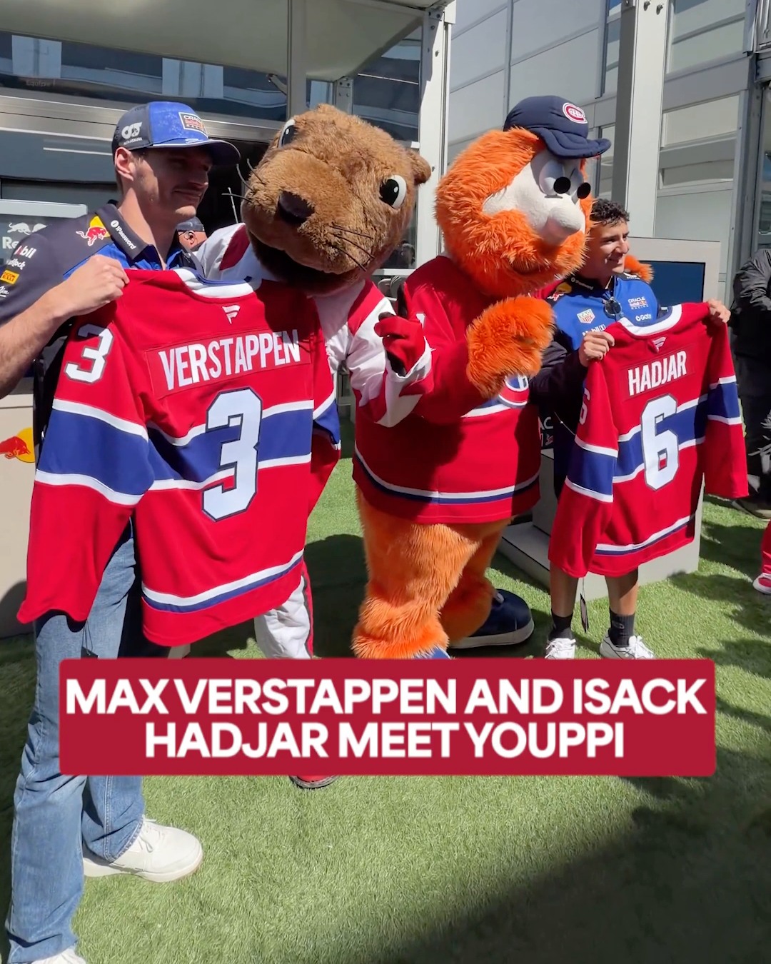 @maxverstappen1, @isackhadjar, and Youppi! 🔵⚪️🔴

They all linked up ahead of the Canadian Grand Prix this weekend! 

(🎥: @redbullracing)