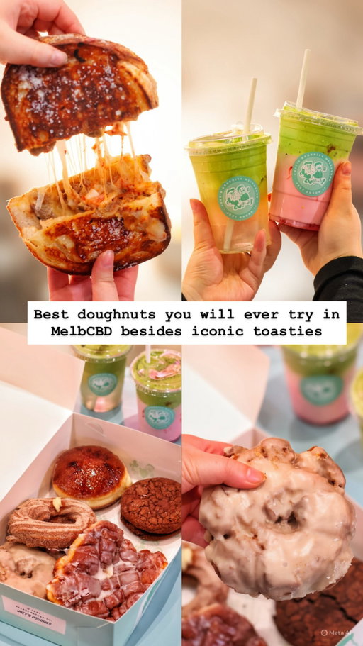 You just found some of the BEST doughnuts in MelbCBD 

@joeysdoughies @qvmelbourne is seriously next level with freshly made doughnuts packed with insane flavour combos that actually live up to the hype. 

Like The maple old fashioned was perfectly rich and caramelised, the cinnamon sugar cruller was light, airy and dangerously addictive, while the crème brûlée filled doughnut had the dreamiest creamy centre with that brûléed top 

But honestly… the brownie cookie sando with dark chocolate filling absolutely stole the show. Fudgy, decadent and SO indulgent. The apple fritter and cappuccino scroll were also must-orders if you love comforting bakery treats done right.

And it’s not just the sweets — their iconic @sloppyjoesdeli toasties hit hard too, especially Mrs Kim’s beef toastie which was packed with flavour and so satisfying Pair it with their strawberry matcha or matcha coconut because both drinks absolutely slap.

If you’re hunting for the best doughnuts in Melbourne CBD, this spot deserves to be at the top of your list 

📍Joey’s Doughies — QV Melbourne

Tag your dessert-loving bestie & save this for your next CBD food run 

Thanks a lot @curiousxcharlie for accompanying me. 

[invite]