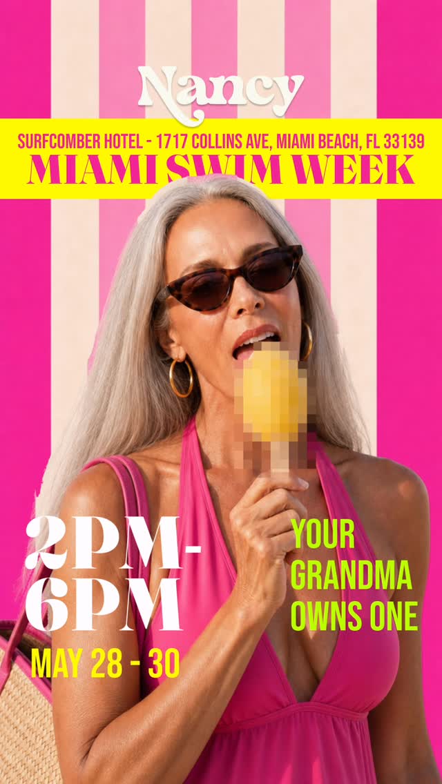 We’re “coming”! 😏
Hello Nancy’s pulling up to Miami Swim Week 2026. You in? 💛
📍 SURFCOMBER HOTEL - 1717 Collins Ave, Miami Beach, FL 33139
📅 May 28 - 30
🕑 2 PM - 6 PM Open to Public
“Come” say hi. “Come” get curious. “Come” meet our special host, she’s 69. 👅🍋💦 
#MiamiSwimWeek #ParaisoMiamiBeach #SwimWeek2026