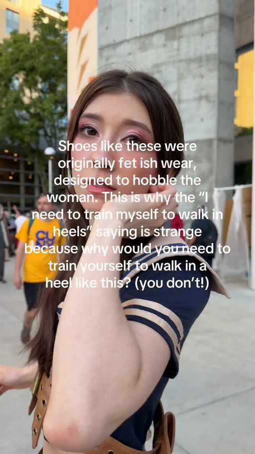 i saw this written as a copypasta so i used it as an unserious copypasta also please don’t look too closely at my toes they are messed up from ballet 🧍‍♀️| heels were originally worn to ride horses and then by men to show off their calves but the expectation that women wear high heels is ridiculous and the “joke”/subversion/juxtaposition of this video is that i am wearing shoes so hobbling and ridiculous to a degree that it is not expected of me, while wearing clothes you could argue are sεχυαΙιzed and imposed upon women, but it is also not possible to delineate between what i am wearing for my own amusement and sense of self versus what i am wearing for others; versus what i wholeheartedly believe is me expressing my individuality and personality but really subconsciously stems from society’s idea of desirability/cuteness that is deeply and horrifically rooted in problematic patriarchy and p3doρнεΙια. in this essay i will—