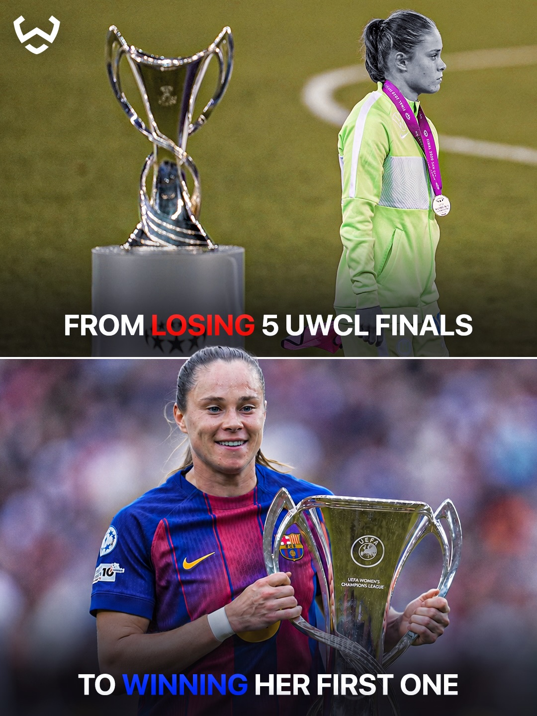 After years of heartbreak, Ewa Pajor finally has her UEFA Women’s Champions League trophy 🏆

Pajor previously lost five UWCL finals with Wolfsburg (2016, 2018, 2020, 2023) and Barcelona (2025), but today, she finally broke the curse.

⚽️ 2 goals in the final
👑 11 goals overall — top scorer of the competition
🏆 First UWCL title

She put the icing on the cake as Barça Femeni complete the quadruple this season 🫡💙❤️