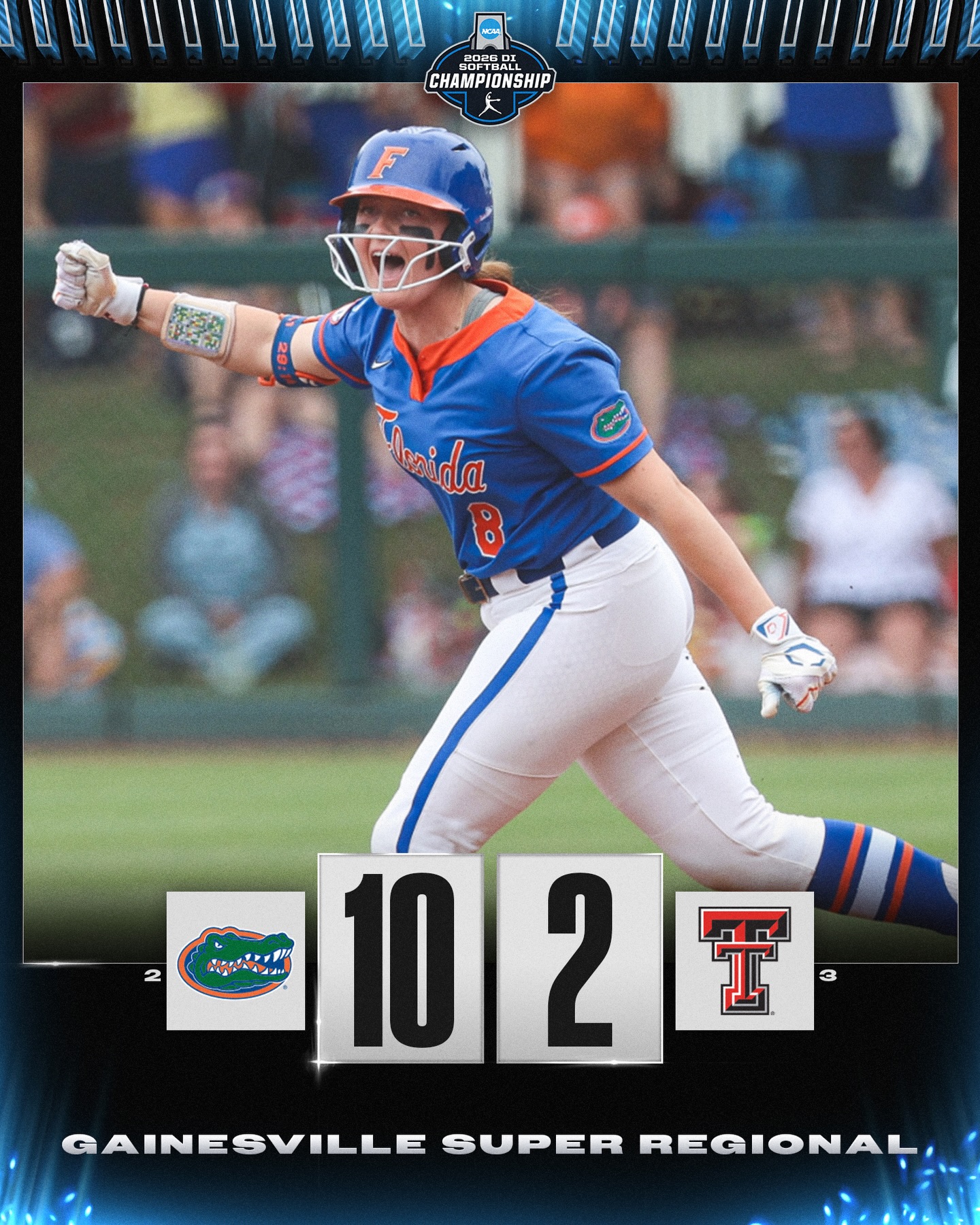 GAME 2️⃣ GOES TO THE GATORS 👀

(2) @gatorssb defeats (3) Texas Tech, 10-2, to win game two of the Gainesville Super Regional! 

#RoadToWCWS