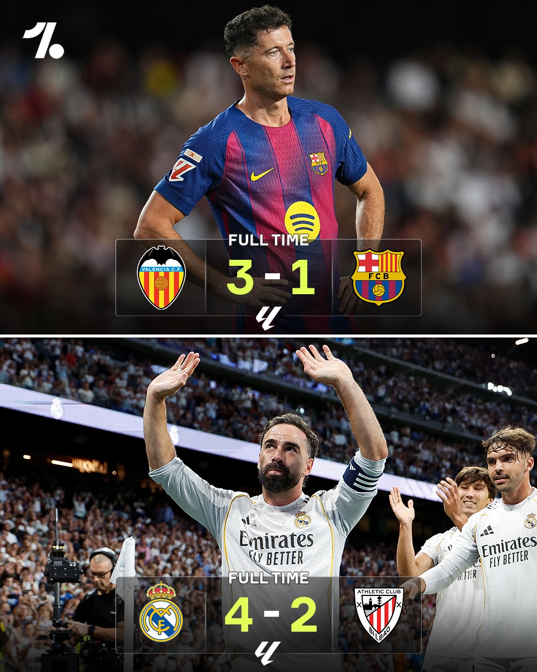 Dani Carvajal leaves Real Madrid with a win… but Barcelona can’t give Robert Lewandowski the same send off 😬🇪🇸