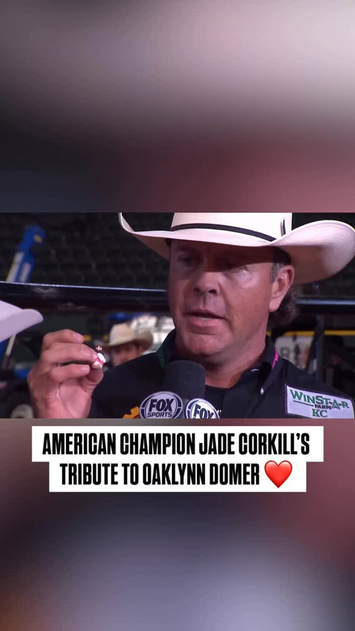 Winning it for Oaklynn ❤️

American team roping champion Jade Corkill wore pink on Saturday for Oaklynn Domer, breakaway roper Kelsie Domer’s daughter who passed away earlier this year. Corkill, a heeler, and his partner Clint Summers went 4.83 in the shootout round to win the American. After the win, Corkill shared a story about what led to Saturday’s tribute.
