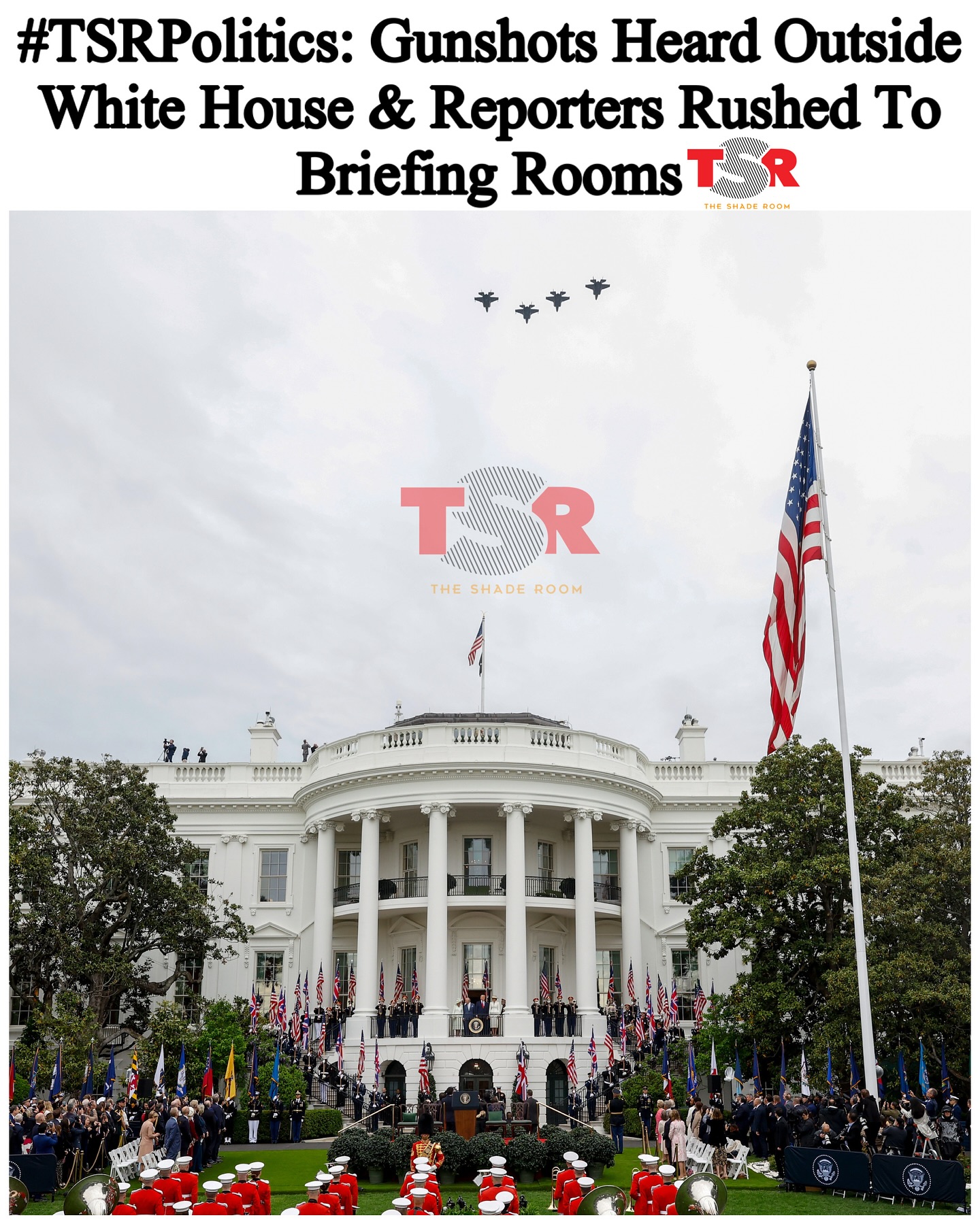 TSR Staff: Jada R.! @iamjadanicolle
______________________________
#TSRPolitics: Reporters were rushed to the White House Briefing Room after what sounded like gunshots were fired outside the White House. They were also seen taking cover while filming the incident.
______________________________
Once the shots were fired, reporters in attendance were instructed to go to the White House Briefing Room, where they were placed on lockdown. The lockdown was lifted shortly after the gunshots were heard, but it has not been confirmed whether the shots were fired at the White House or nearby.
______________________________
The Secret Service released a statement confirming that they are investigating the incident, which they believe occurred on a street adjacent to the White House rather than on the grounds itself. Although no injuries have been reported, President Donald Trump is reportedly in the White House as negotiations to end the war with Iran continue. 📸:@gettyimages ✍🏾:#TSRStaffJR