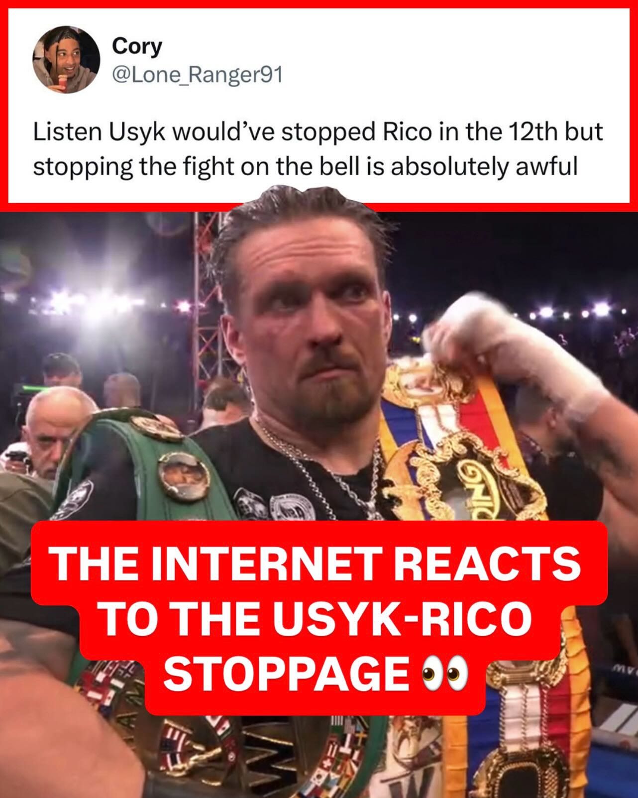 Was the Oleksandr Usyk TKO a good stoppage or should have there been a 12th round? 🤔

(h/t Lone_Ranger91/X, LosoRuiz/X, LetsGoSac/X, OutwestLock/X, Atraintwt/X)