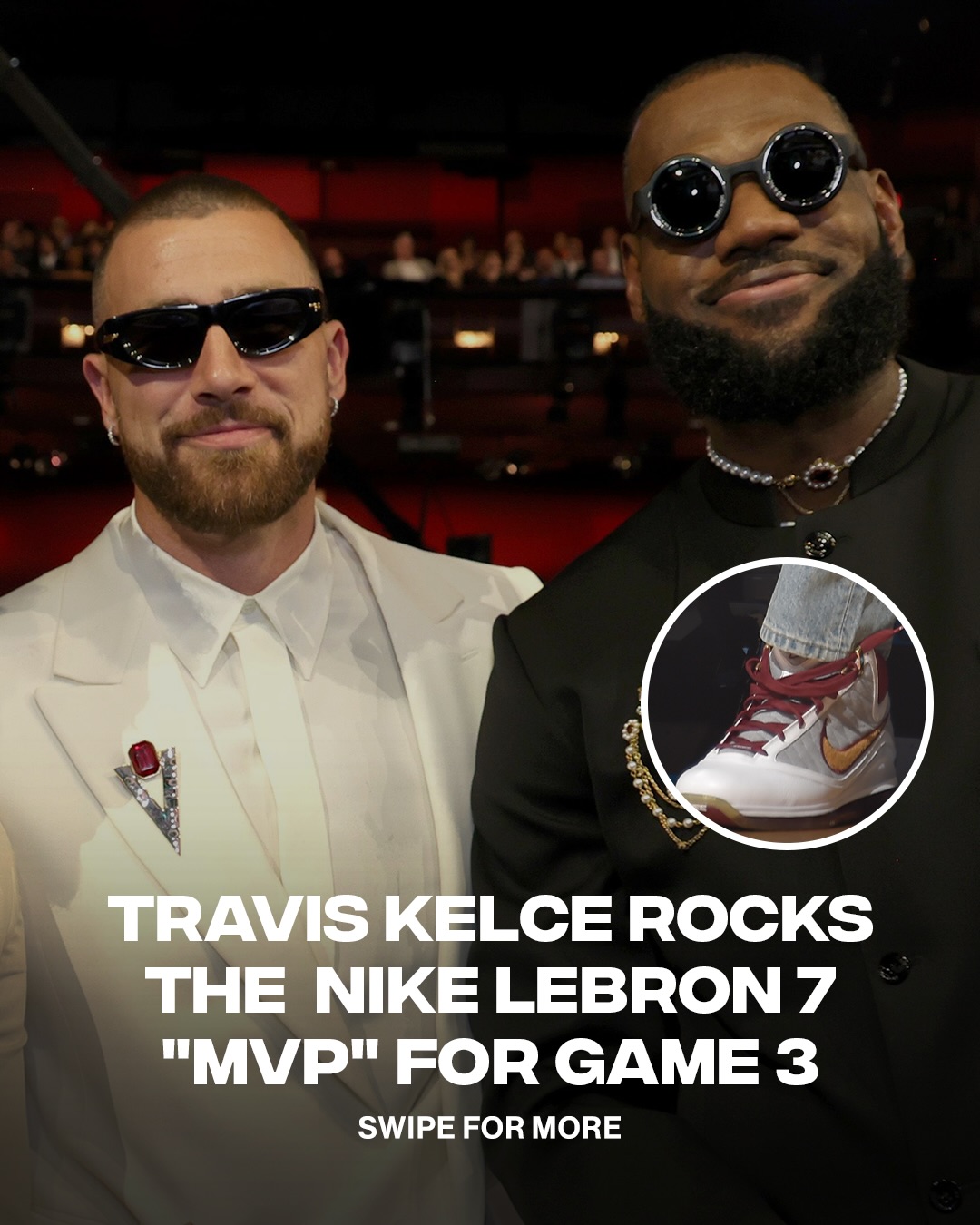 @killatrav gets it 🔥

Travis Kelce showed up courtside in Cleveland with the “MVP” Nike Lebron 7 🏆

📸: @gettyimages