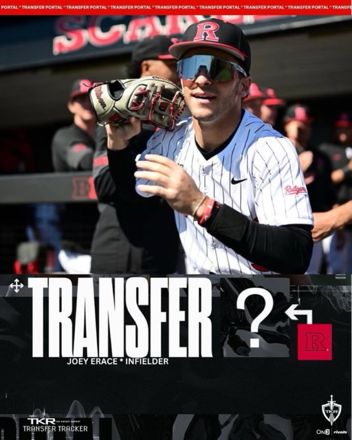 Rutgers Baseball infielder Joey Erace announces that he will enter the Transfer Portal.

Appeared in 31 games as a true freshman and was the No. 19 overall prospect in New Jersey for 2026 class.