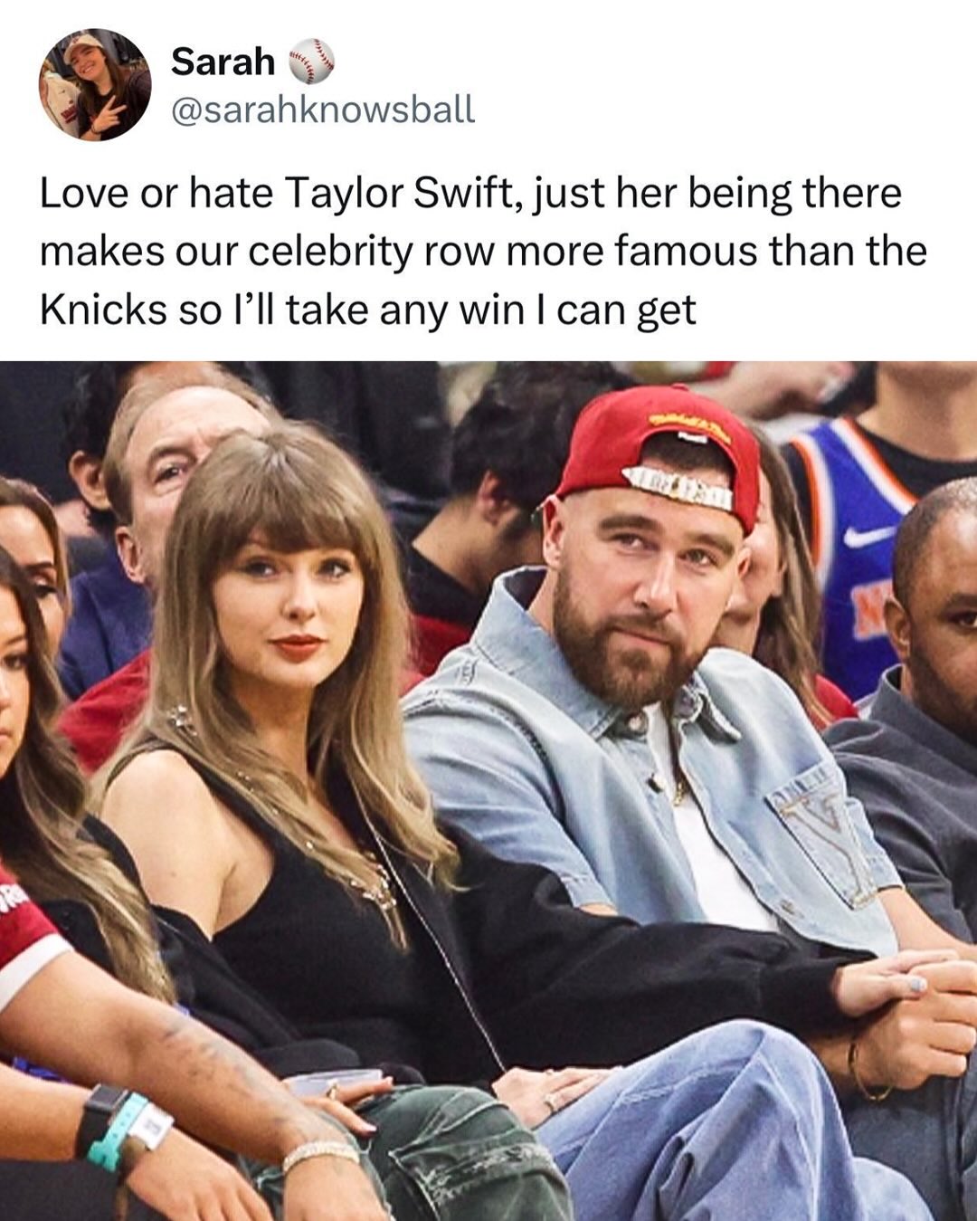Taylor Swift and Travis Kelce just added some major star power to the Cavs celebrity row 🤩

(h/t sarahknowsball/X, _justindiamond/X, AdamKing10TV/X)