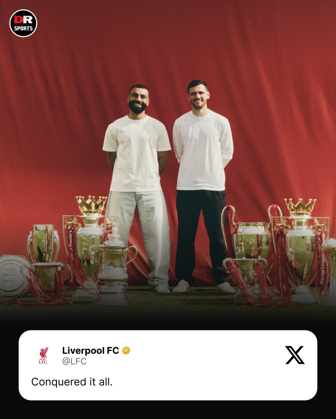 Liverpool have posted a tribute to Mohamed Salah and Andy Robertson, with both set to play their final game for the club today. ❤️ 

The end of an era. 🥺 

#Liverpool #LFC #PremierLeague