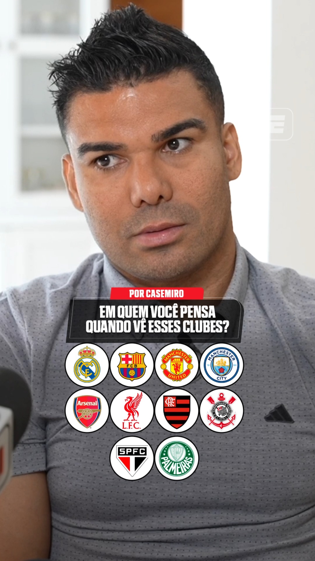Casemiro respondeu em quem pensa ao ver esses 10 clubes! 👀⚽

E aí, fã de esportes, quais seriam as suas respostas? A ADM vai ficar de olho 👀

📺 Assista a Brighton x Manchester United neste domingo (24), às 12h (de Brasília), AO VIVO pela ESPN no Plano Premium do #DisneyPlus

#FutebolNaESPN #PremierLeagueNaESPN