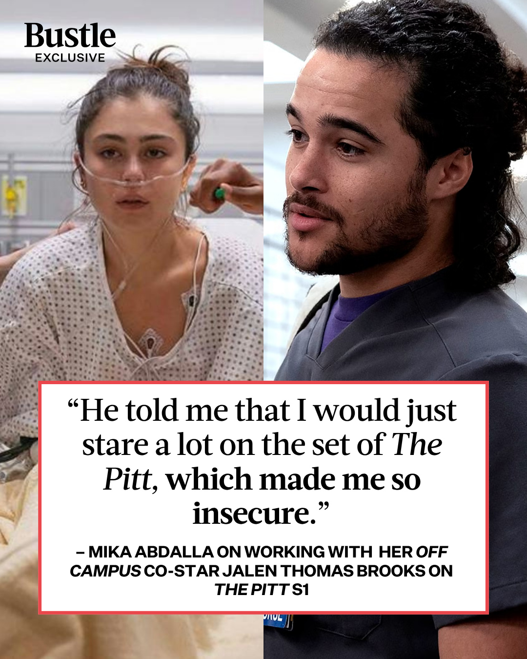 From the ER to Briar U, Jalen Thomas Brooks and Mika Abdalla share a connection. In an exclusive interview with Bustle, the ‘Off Campus’ stars open up about working together on ‘The Pitt’ Season 1 before reuniting on the buzzy new show – read at the link in bio.⁠
⁠
Photo: #OffCampus/ThePitt