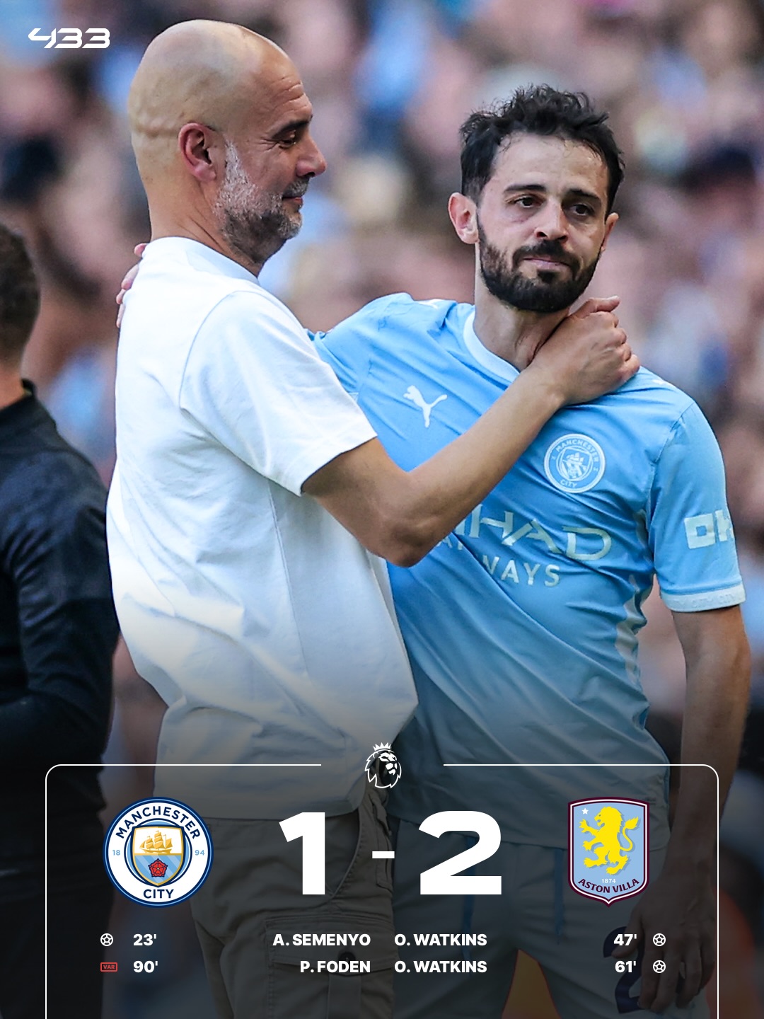 End of an Era at the Etihad, as Bernardo Silva, John Stones play their last game for Man City in Pep’s last game in charge 🥺

Aston Villa win just four days after their Europa League triumph 🎉